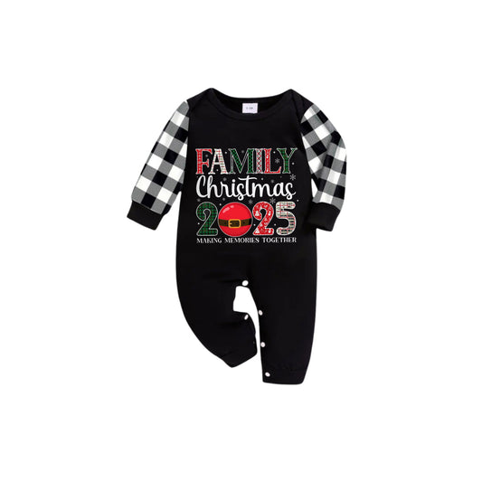 WW | Black and White Plaid Short Sleeve Christmas Pajama Set with Santa Motif Print