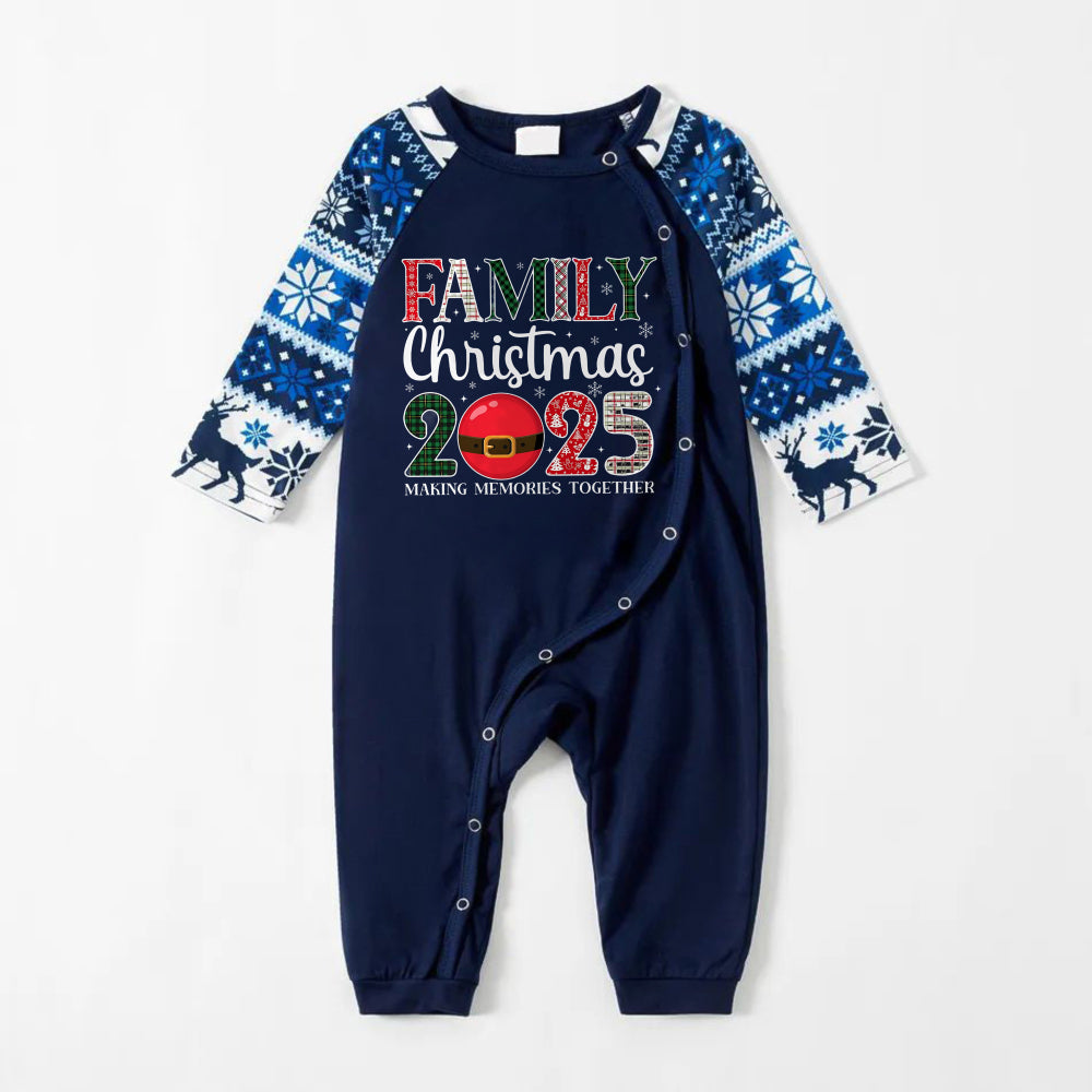 WW | Fröhliche Blaue Weihnachts-Pyjama-Set mit "Familienweihnachten 2025" Feiertagszitaten
