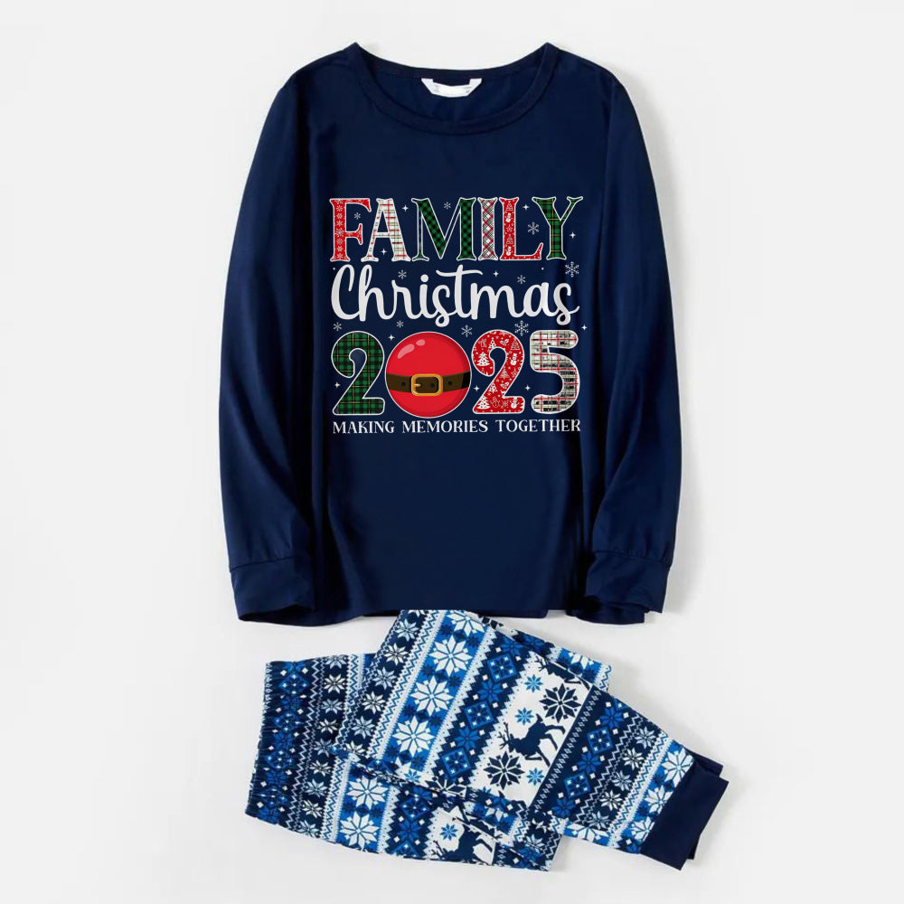 WW | Fröhliche Blaue Weihnachts-Pyjama-Set mit "Familienweihnachten 2025" Feiertagszitaten