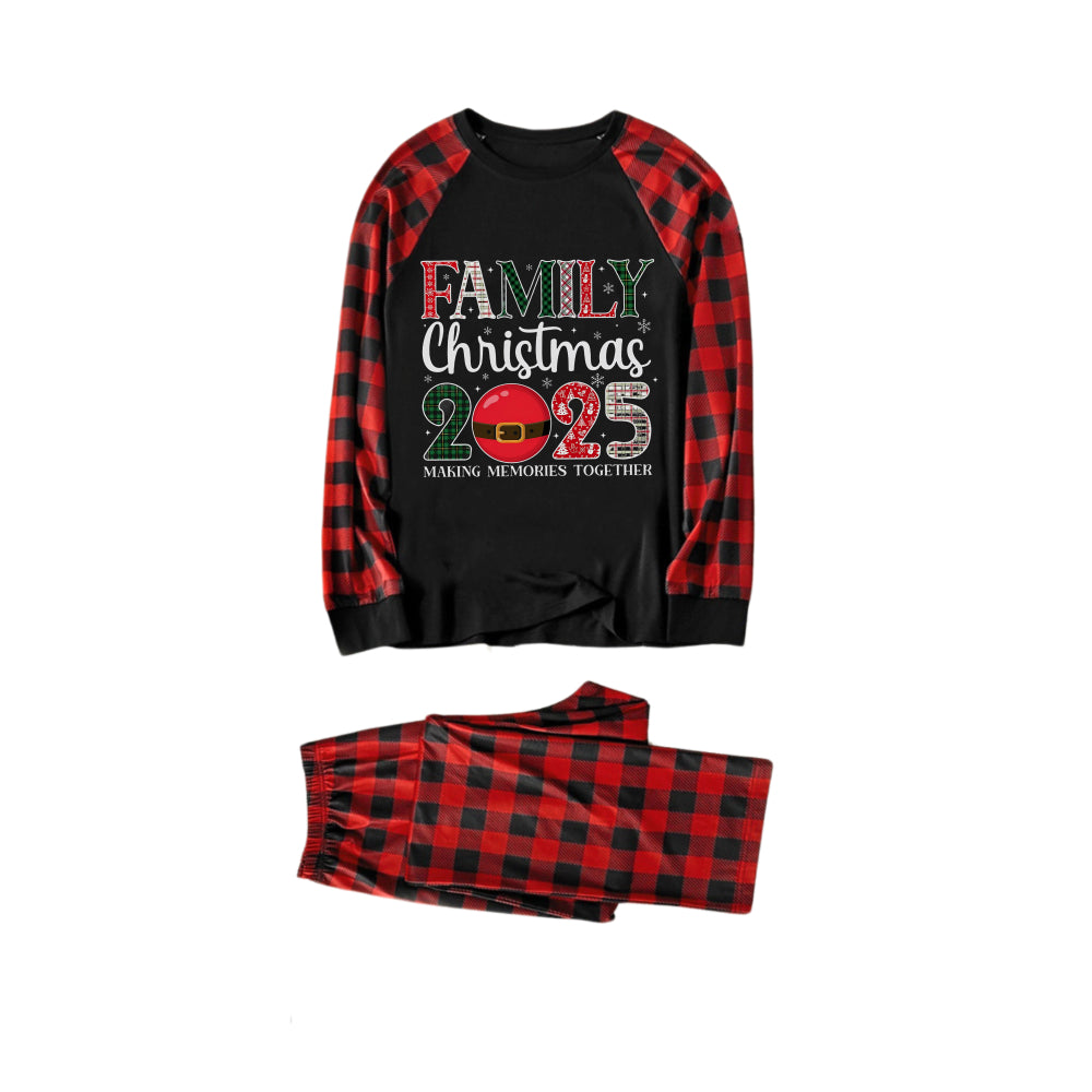 WW | Rote und schwarze Karierte Weihnachts-Pyjama-Set mit Feiertagstextdruck