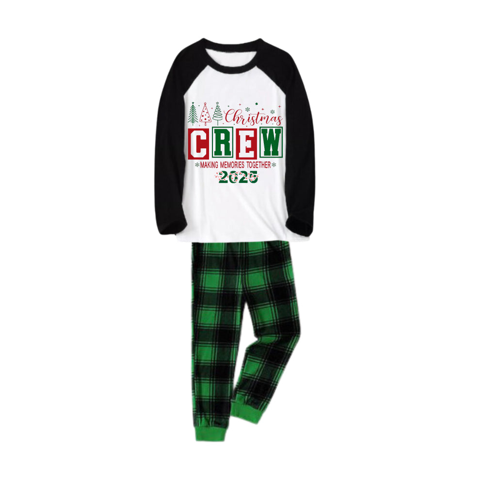 WW | Schwarzes Raglan-Top Grünes Karomuster Weihnachts-Pyjama-Set mit Weihnachts-Crew-Urlaubstext