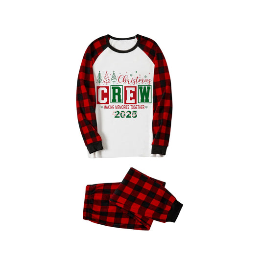 WW | Rote und schwarze karierte Weihnachts-Pyjama-Set mit Weihnachtsbaum und "Christmas Crew Making Memories Together" Textdruck