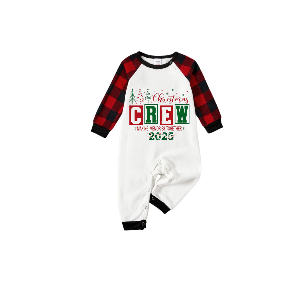 WW | Rote und schwarze karierte Weihnachts-Pyjama-Set mit Weihnachtsbaum und "Christmas Crew Making Memories Together" Textdruck
