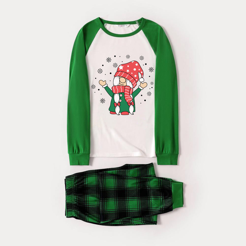 WW | Grünes Raglan-Top Grünes Karomuster Weihnachts-Pyjama-Set mit süßem Gnom-Druck