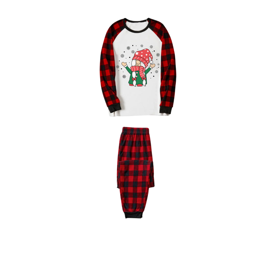 WW | Rote und schwarze karierte Weihnachts-Pyjama-Set mit süßem Gnomies-Cartoon-Druck