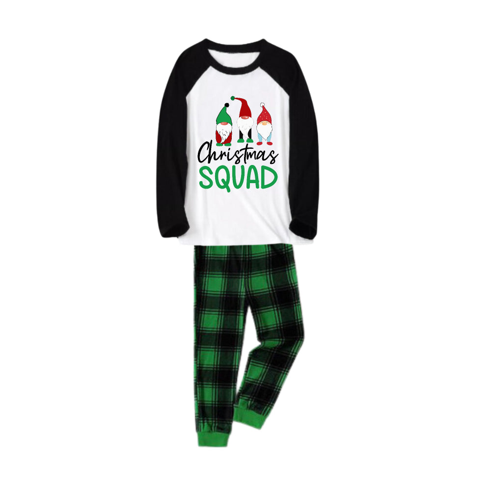 WW | Schwarzes Raglan-Oberteil Grünes Karomuster Weihnachts-Pyjama-Set mit Gnom und Feiertagstext