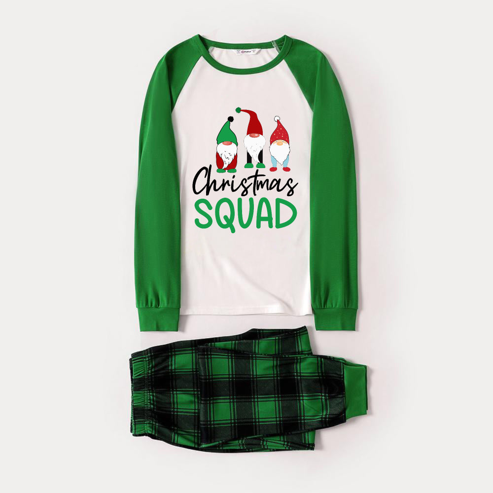 WW | Green Raglan Top Green Plaid Gnome "Christmas SQUAD" Print Christmas Pajama Set