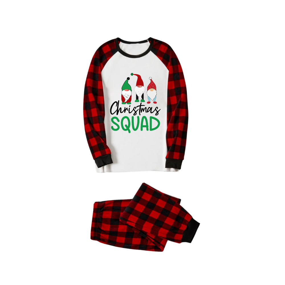 WW | Rote und schwarze karierte Weihnachts-Pyjama-Set mit "Christmas Squad" Cartoon-Druck