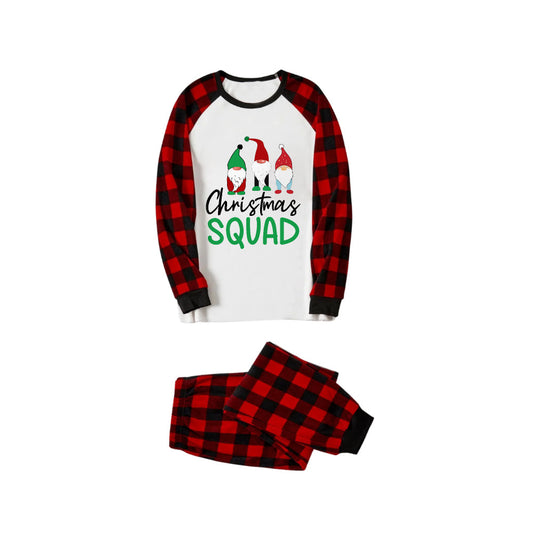 WW | Rote und schwarze karierte Weihnachts-Pyjama-Set mit "Christmas Squad" Cartoon-Druck