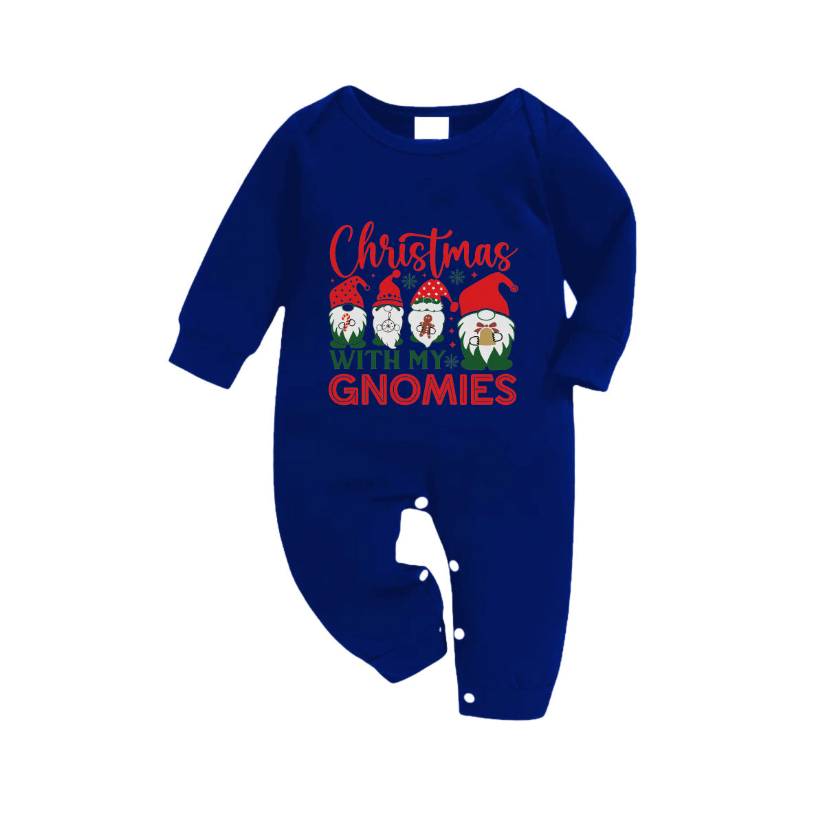 WW | Christmas Family Matching Pajamas - Navy & White Plaid PJs Set with "Christmas With My Gnomies" Print