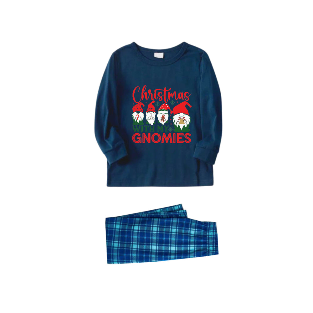 WW | Christmas Family Pajama Set in Navy and Sky Blue Plaid with "Christmas With My Gnomies" Print