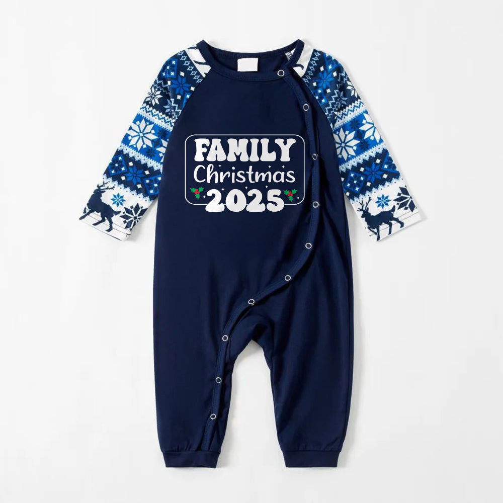 WW | Fröhliche blaue Weihnachts-Pyjama-Set mit Familienabstimmungs-Slogan-Designs
