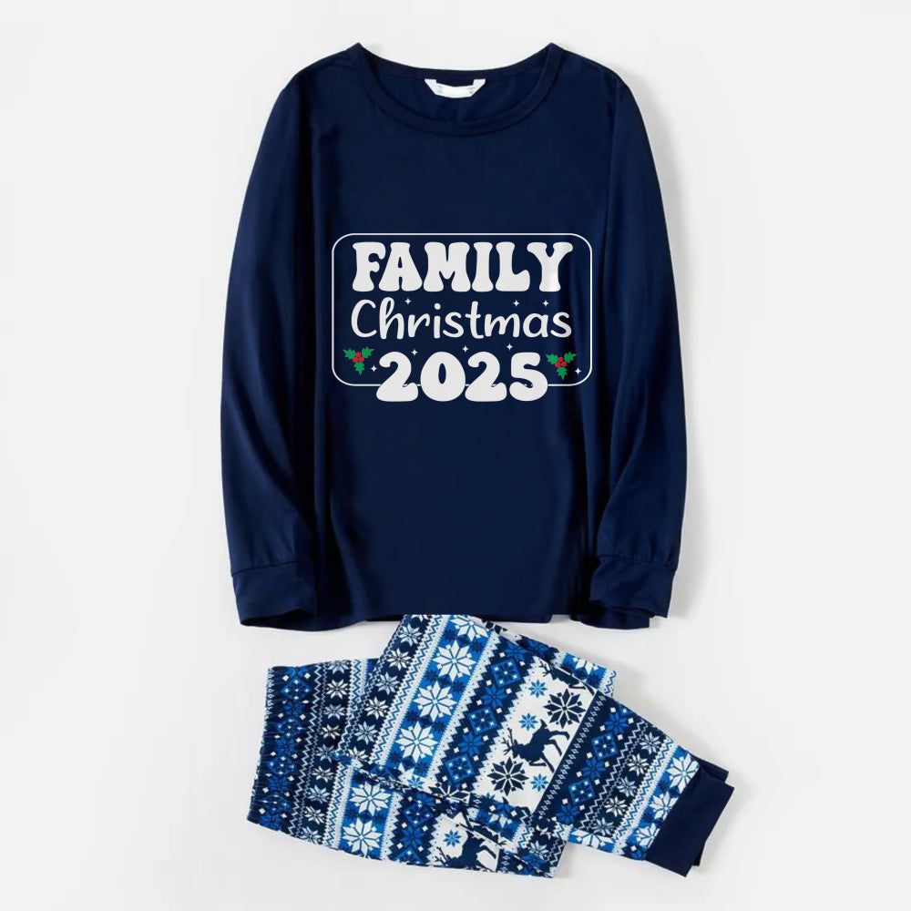 WW | Fröhliche blaue Weihnachts-Pyjama-Set mit Familienabstimmungs-Slogan-Designs