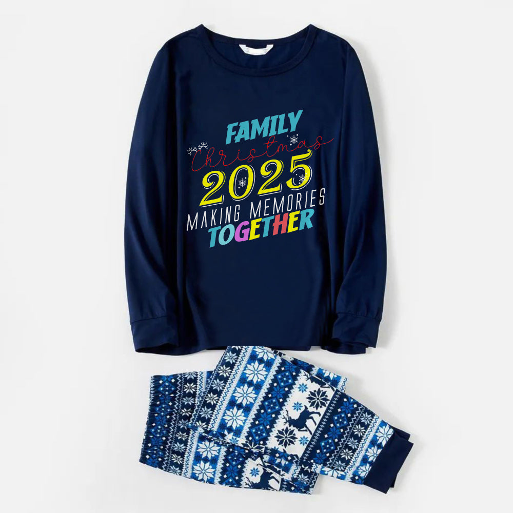 WW | Fröhliche blaue Weihnachts-Pyjama-Set mit passendem lustigem Text für die Familie