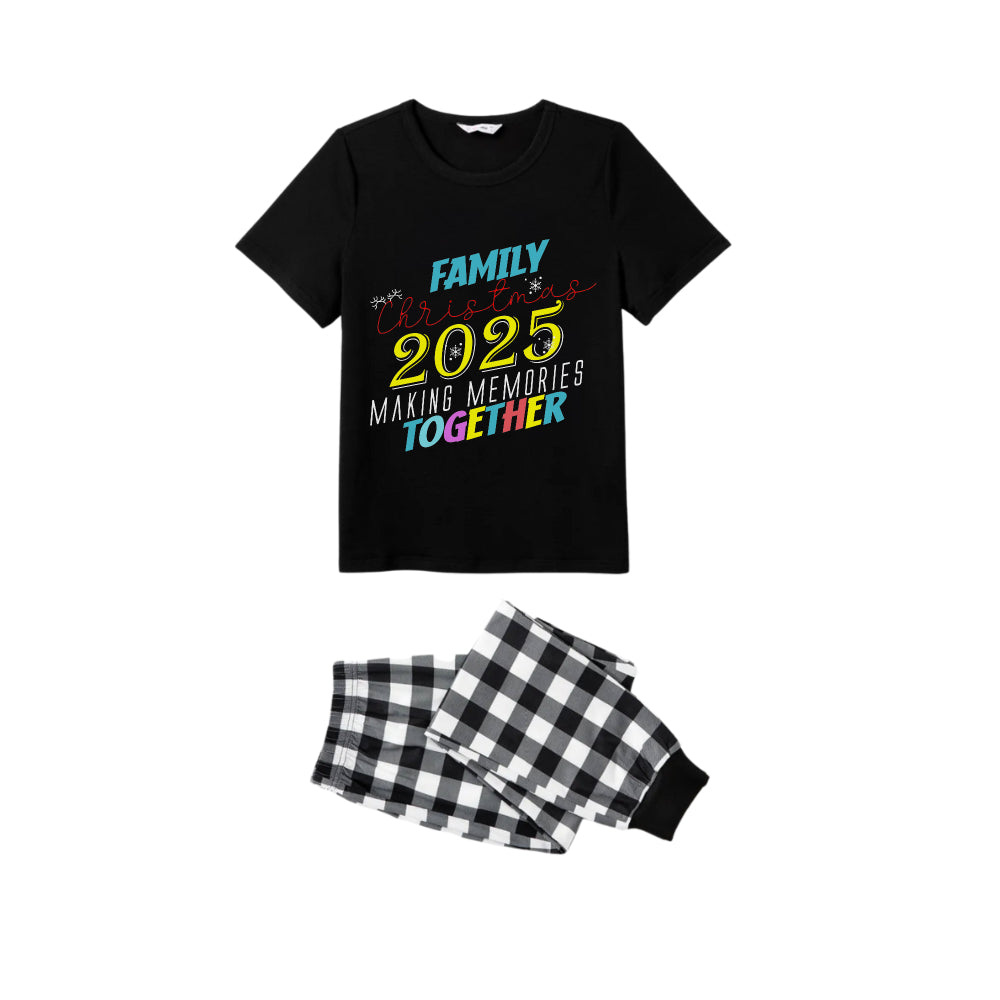 WW | Black & white plaid snowflake & festive slogan short-sleeve Christmas pajama set