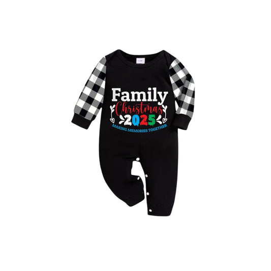 WW | Black and White Checked Short-Sleeved Christmas Pyjama Set with Cheerful Text