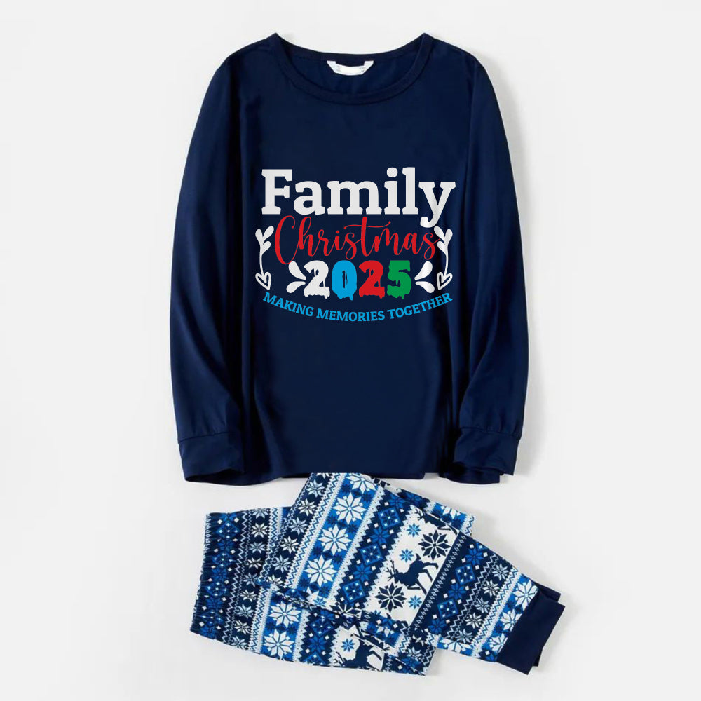 WW | Fröhliche blaue Weihnachts-Pyjama-Set mit Familien-Weihnachtsphrasen