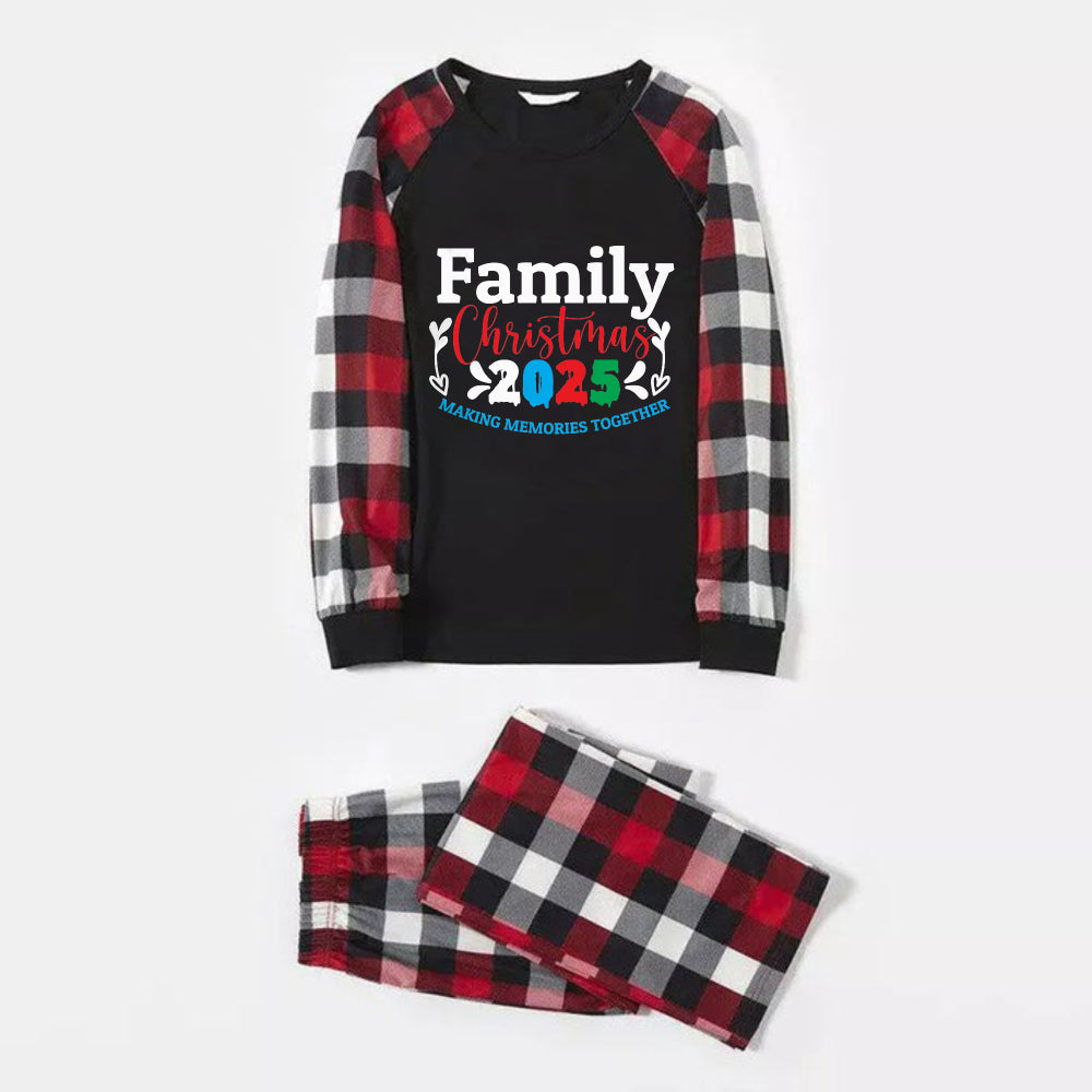 WW | Christmas Family Pajamas - Red and Grey Plaid PJs with "Family Christmas 2025" Print