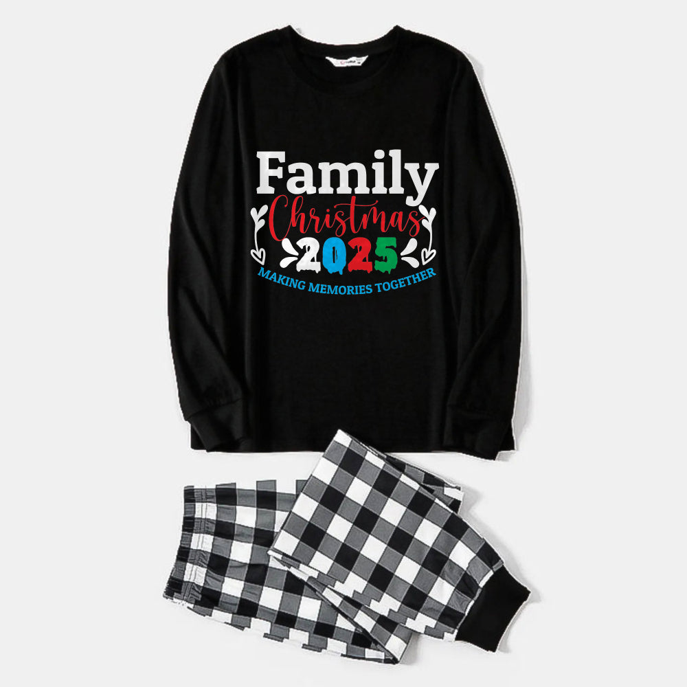 WW | Black and White Plaid Christmas Pajama Set with Colorful "Family Christmas 2025" Print