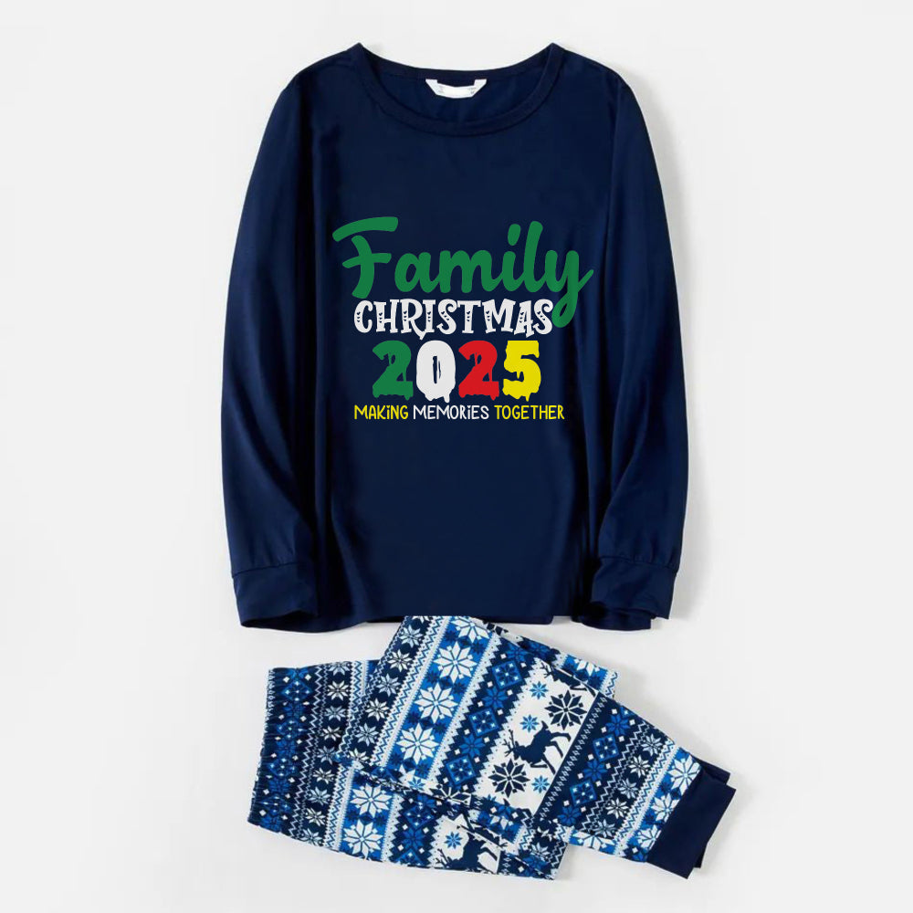 WW | Fröhliche Blaue Weihnachts-Pyjama-Set Mit 2025 Familien-Weihnachtsphrases