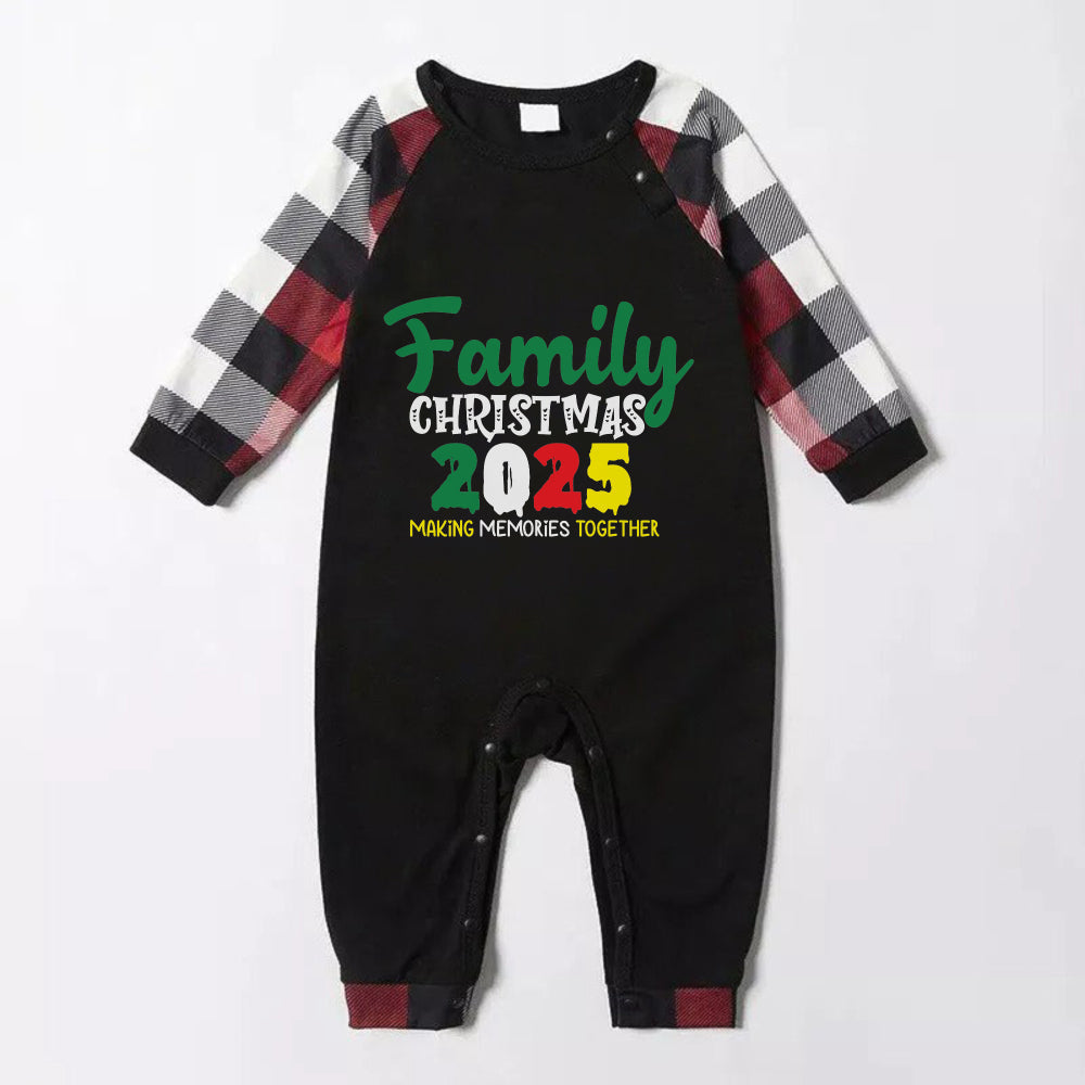 WW | Christmas Family Matching Pajamas - Red and Grey Plaid PJs with Colorful "Family Christmas 2025" Print