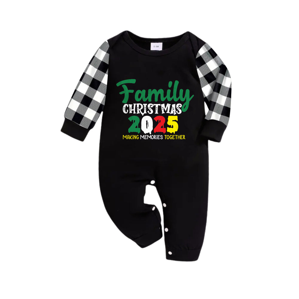 WW | Black and White Checked Christmas Pajama Set with "Family Christmas 2025 Creating Memories Together" Festive Colorful Text Print