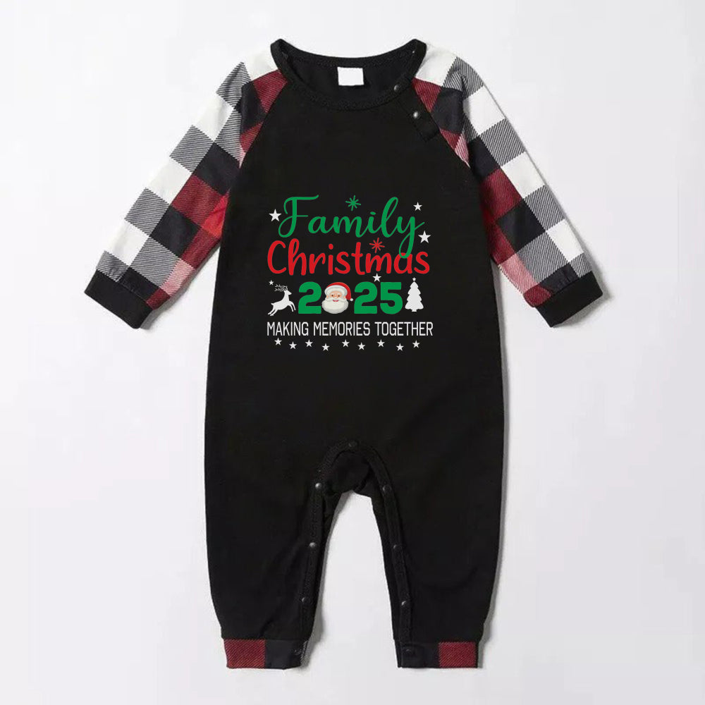 WW | Christmas Family Pajama Set in Red and Grey Plaid with "Family Christmas 2025" and Santa Pattern Colorful Print
