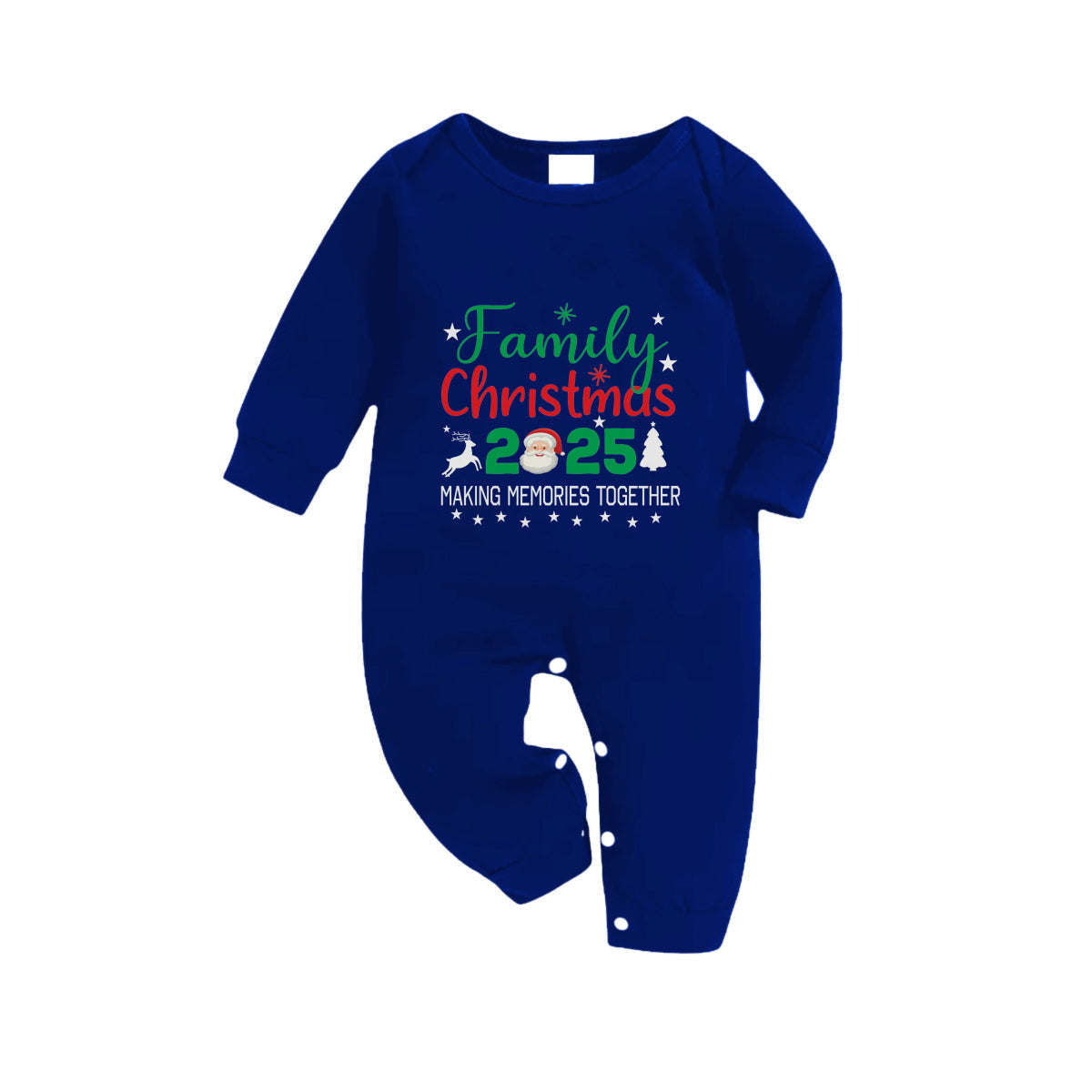 WW | Christmas Family Matching Pajamas - Navy & White Checkered Pj Set with "Family Christmas 2025" and Santa Pattern Print