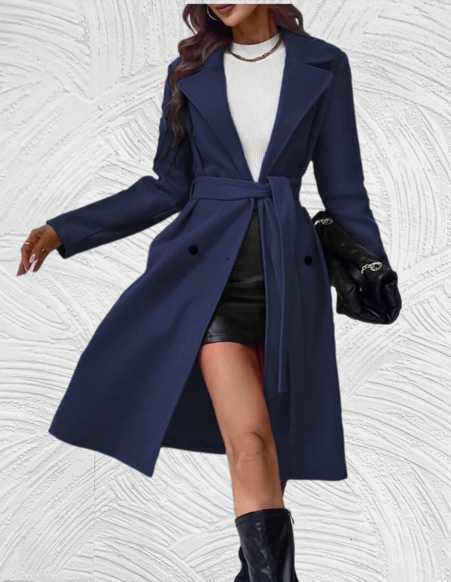 WW | Long and Oversized Coat with Button Closure, Chest Pockets, and Tie Belt
