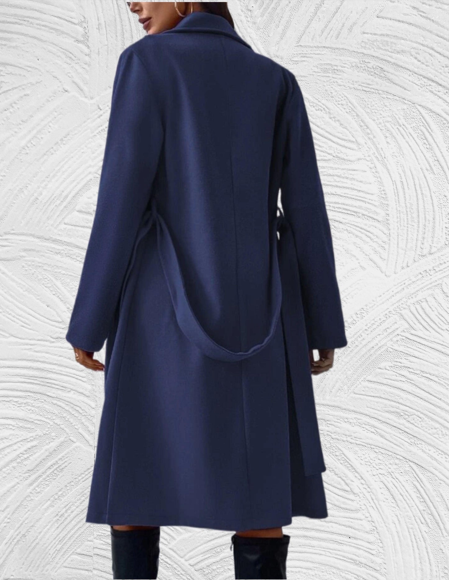 WW | Long and Oversized Coat with Button Closure, Chest Pockets, and Tie Belt