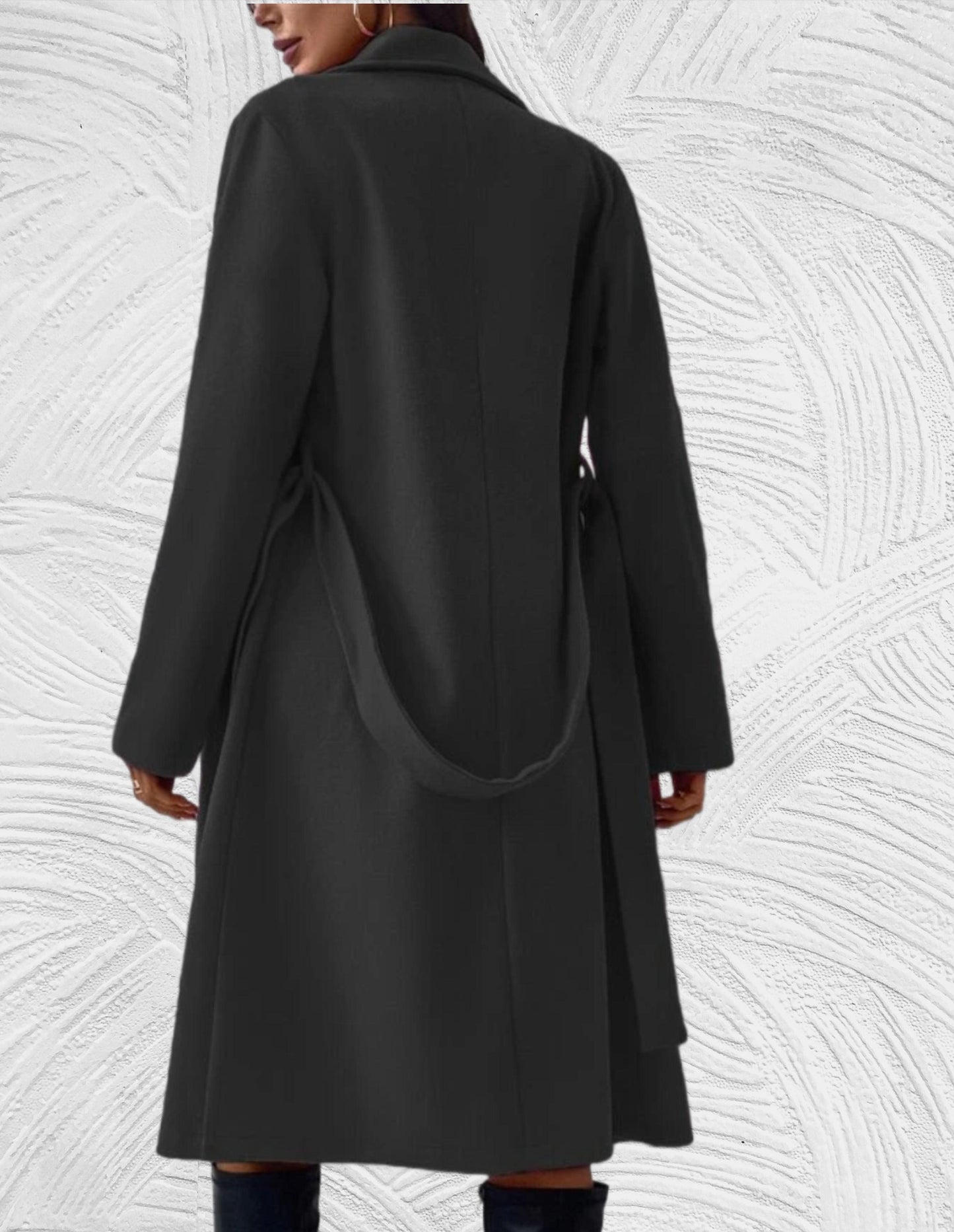 WW | Long and Oversized Coat with Button Closure, Chest Pockets, and Tie Belt