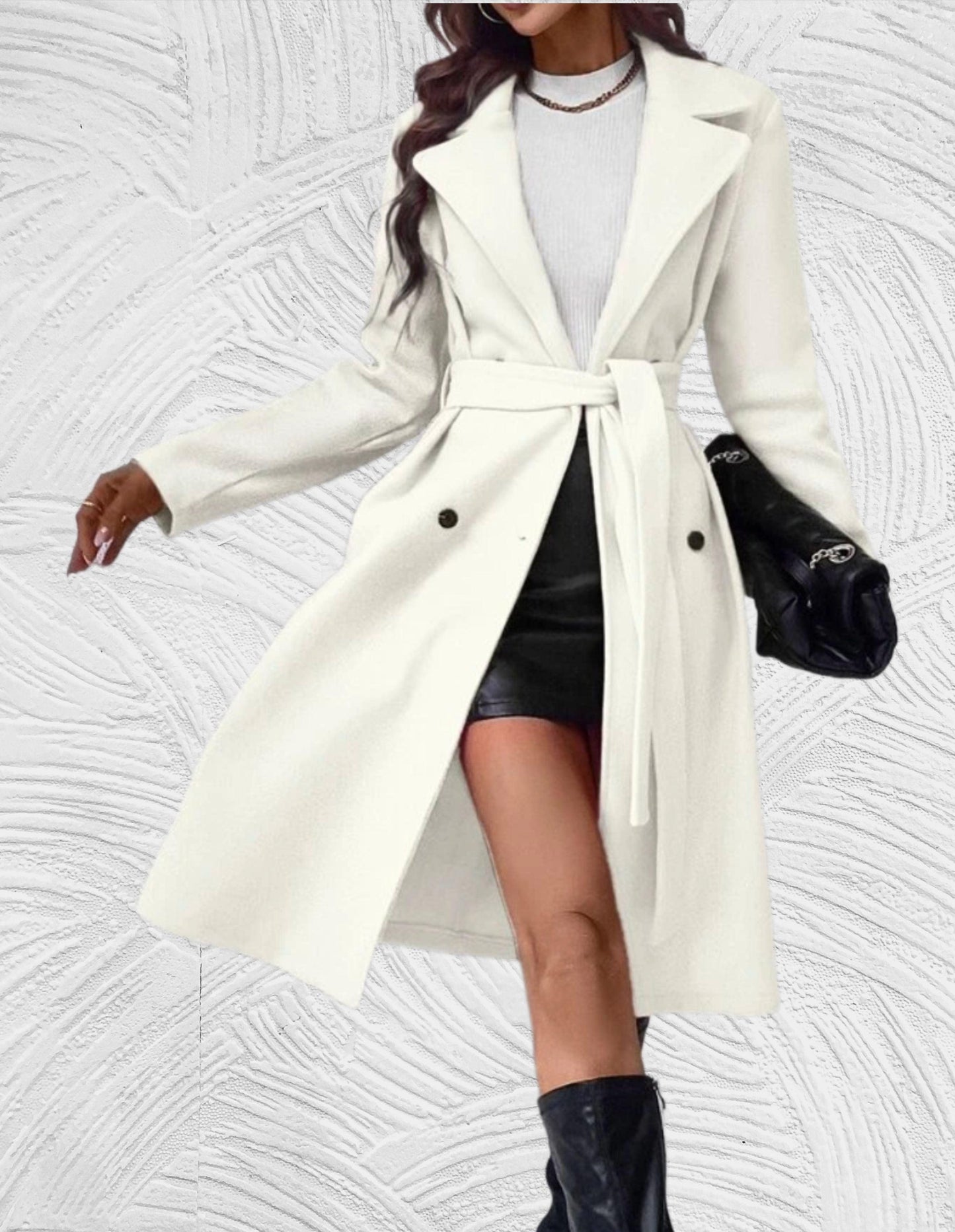 WW | Long and Oversized Coat with Button Closure, Chest Pockets, and Tie Belt