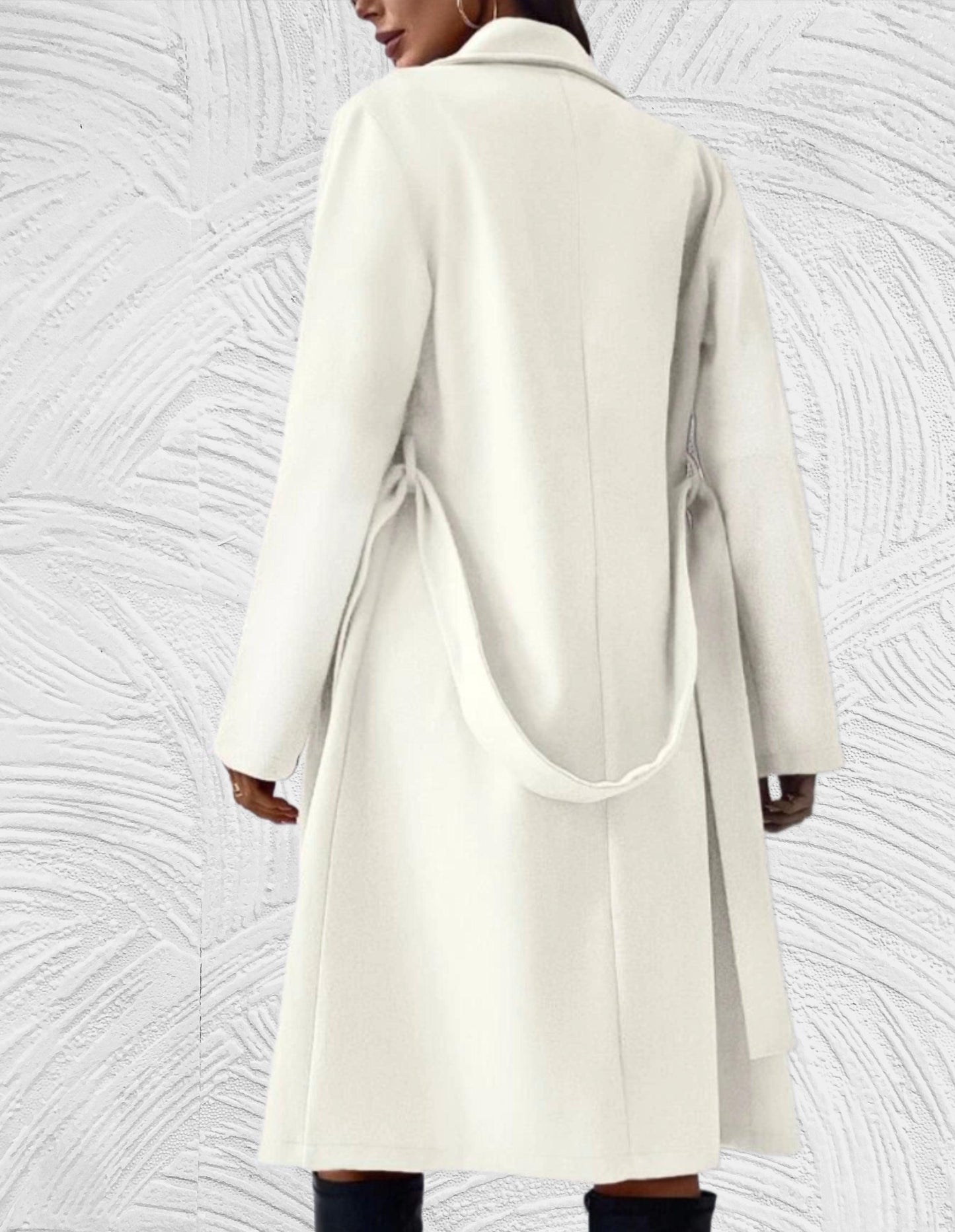 WW | Long and Oversized Coat with Button Closure, Chest Pockets, and Tie Belt