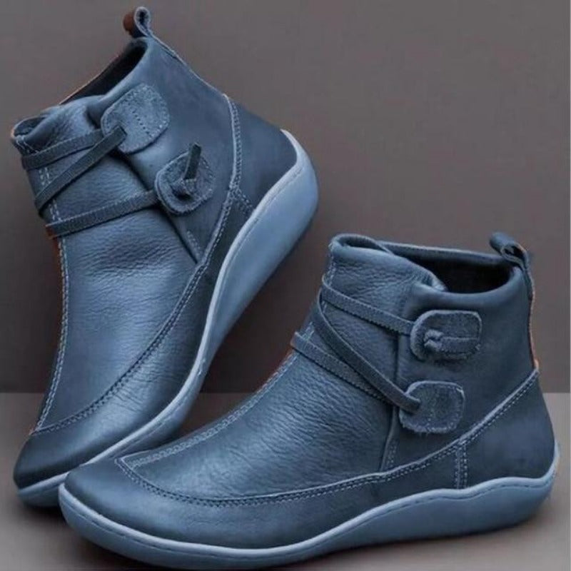 WW | Ankle Boots Comfortable Fit Leather Look Hook and Loop Fastener Round Toe Rubber Sole