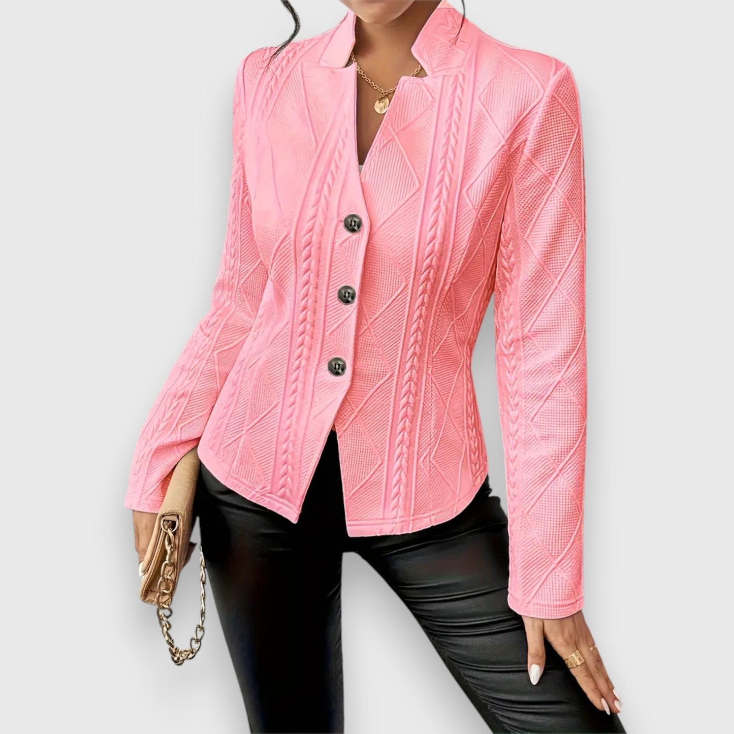 WW | Blazer jacket Structured fit Soft knit fabric Textured Hip length Buttons