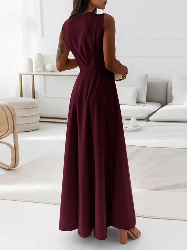 Elegantes Maxikleid für Damen – Ärmelloses V-Ausschnitt Abendkleid in Uni-Farben, Langes Kleid für Hochzeit & Sommerfeste