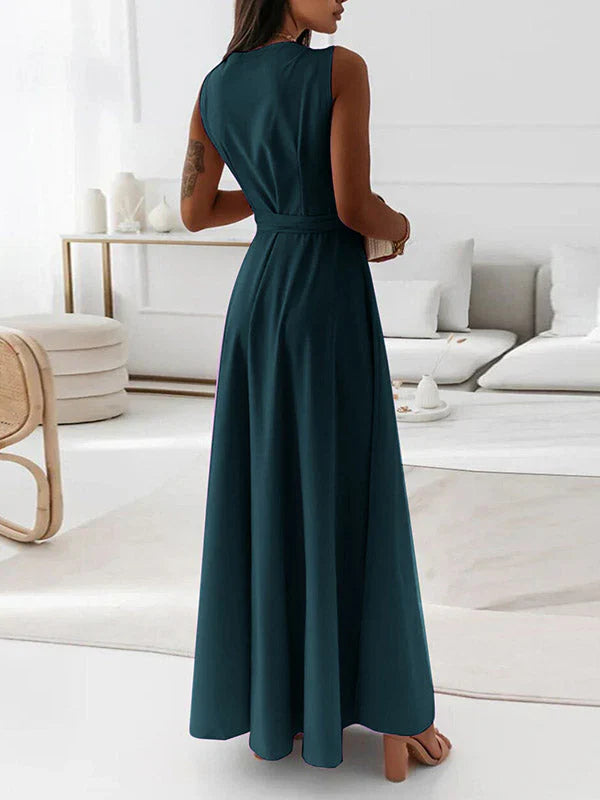 Elegantes Maxikleid für Damen – Ärmelloses V-Ausschnitt Abendkleid in Uni-Farben, Langes Kleid für Hochzeit & Sommerfeste