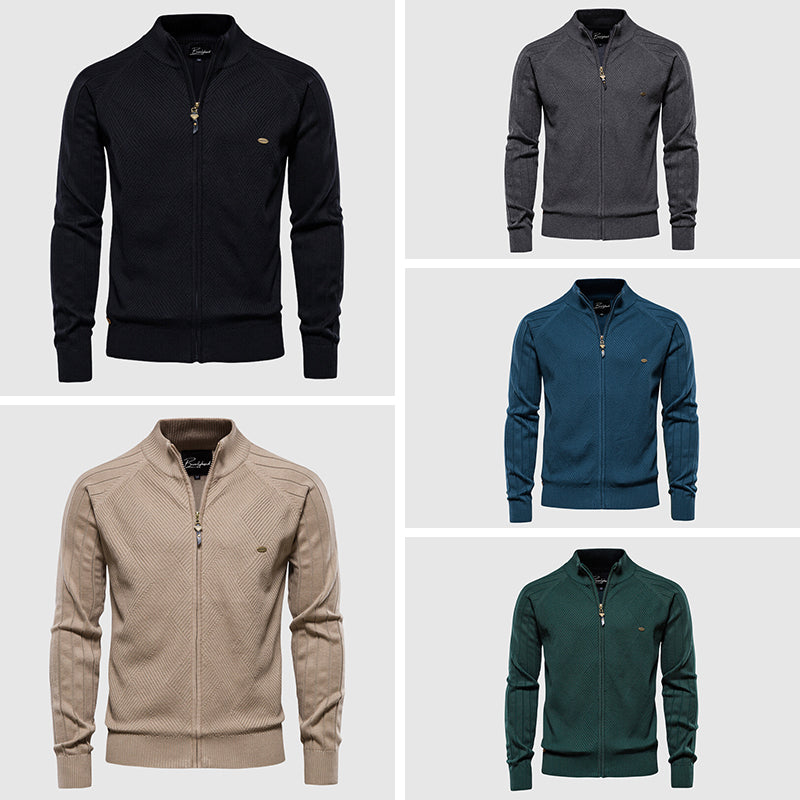 WW | Zipper High Collar Knit Texture Comfortable Fit