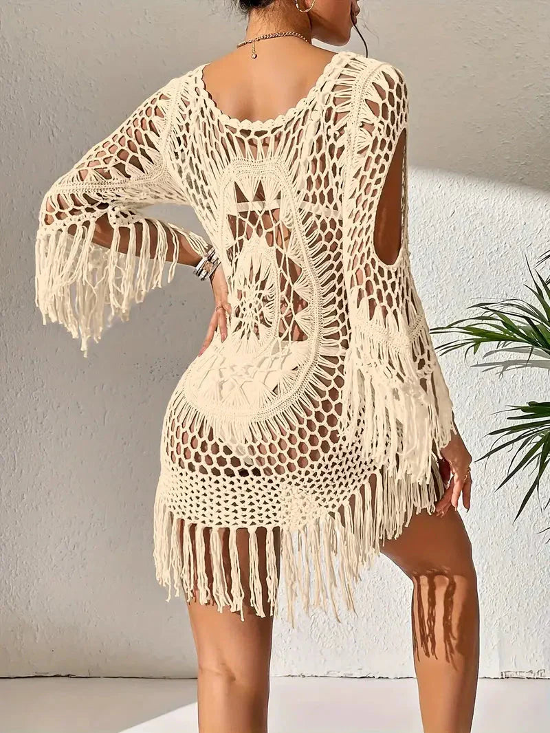 WW | Cover Up Boho-Stil Langarm Bikini-Cover Up Strand-Outfits