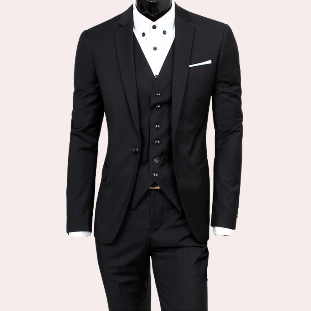 WW | 3-Piece Men's Suit - Slim Fit Jacket, Vest & Trousers for Business, Weddings & Special Occasions