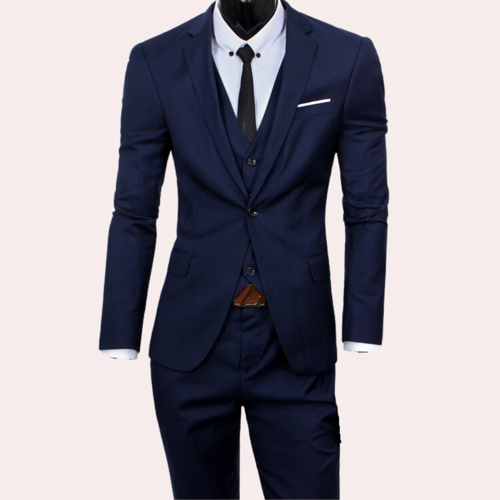 WW | 3-Piece Men's Suit - Slim Fit Jacket, Vest & Trousers for Business, Weddings & Special Occasions