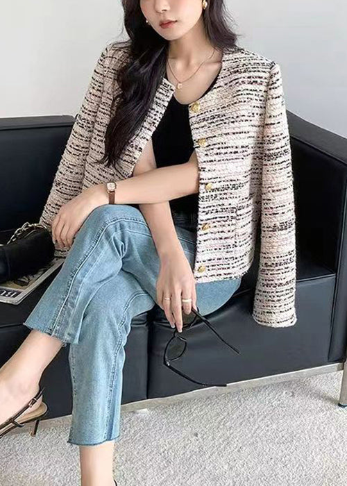WW | Apricot O-Neck Button Patchwork Woolen Coats