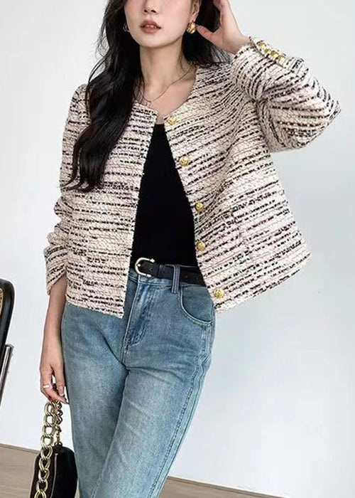 WW | Apricot O-Neck Button Patchwork Woolen Coats