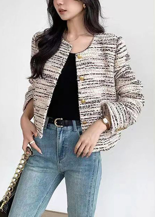 WW | Apricot O-Neck Button Patchwork Woolen Coats