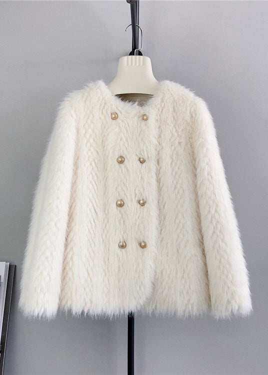WW | Beige O Neck Doppelreiher Nerz Cashmere Mäntel Winter