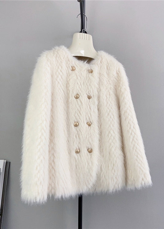 WW | Beige O Neck Doppelreiher Nerz Cashmere Mäntel Winter
