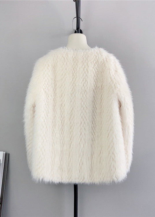 WW | Beige O Neck Doppelreiher Nerz Cashmere Mäntel Winter