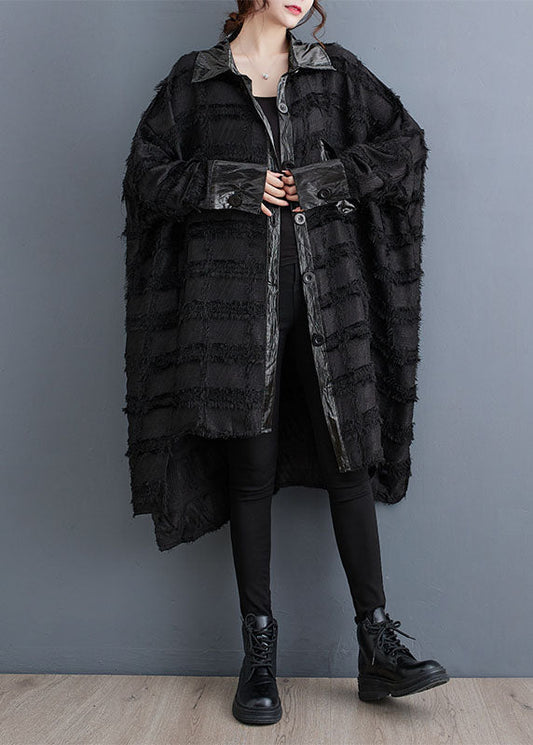 WW | Schwarze asymmetrische Taschen Patchwork Knopf Trenchcoats