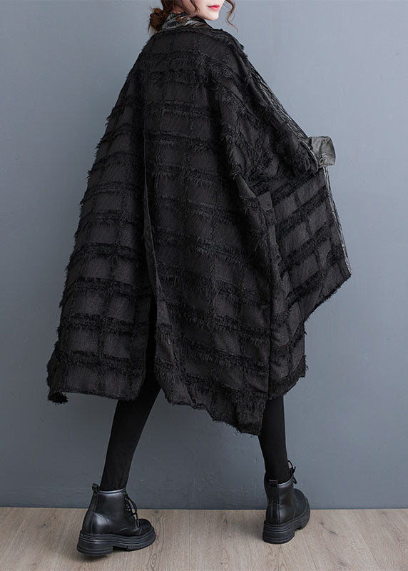 WW | Black Asymmetrical Pocket Patchwork Button Trench Coats
