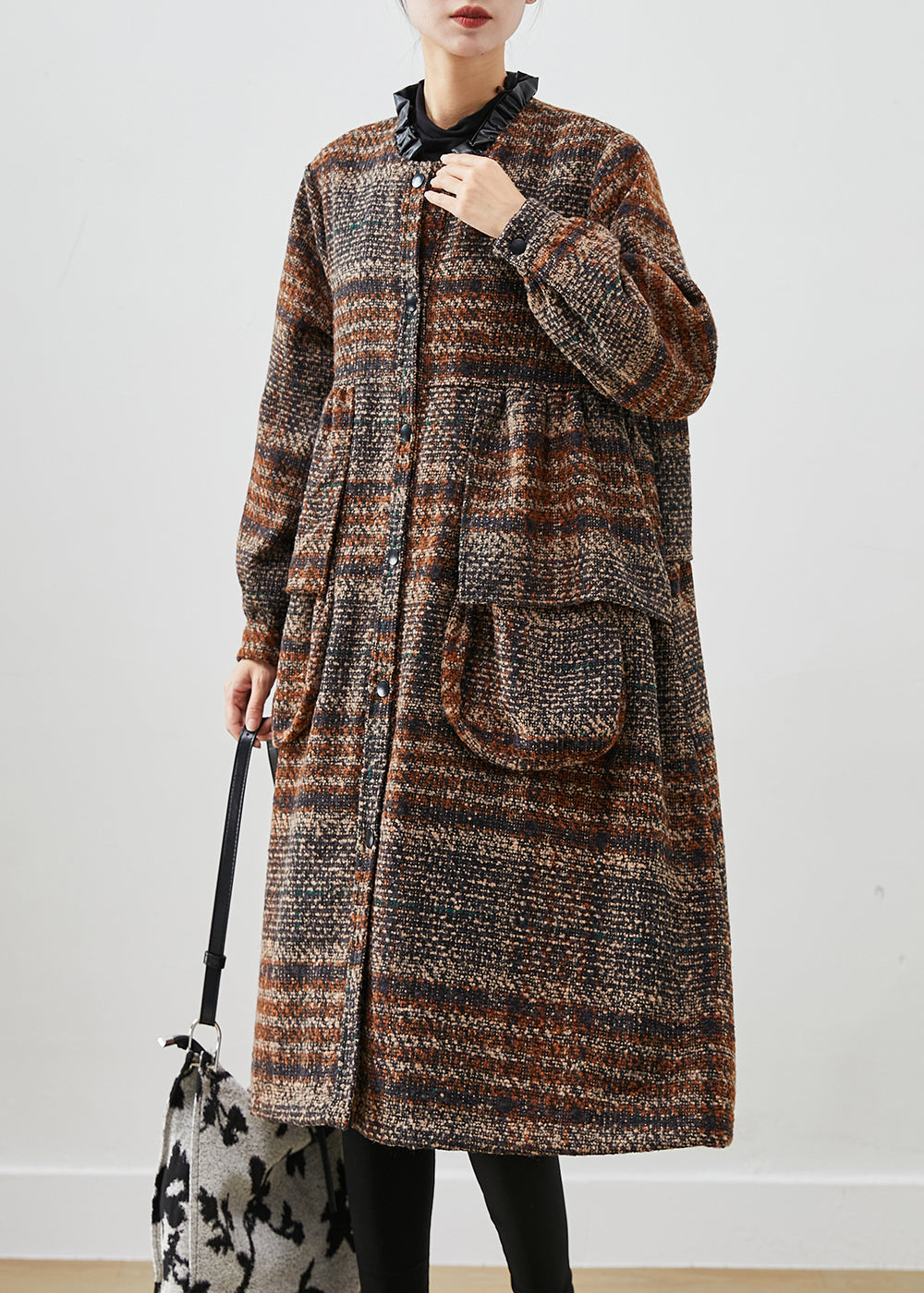 WW | Brown Ruffled Pockets Thick Cotton Coats Winter